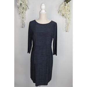 Tahari ASL Dress 12 Gray Space Dye Tiered Layered Stretch Career Chic Office